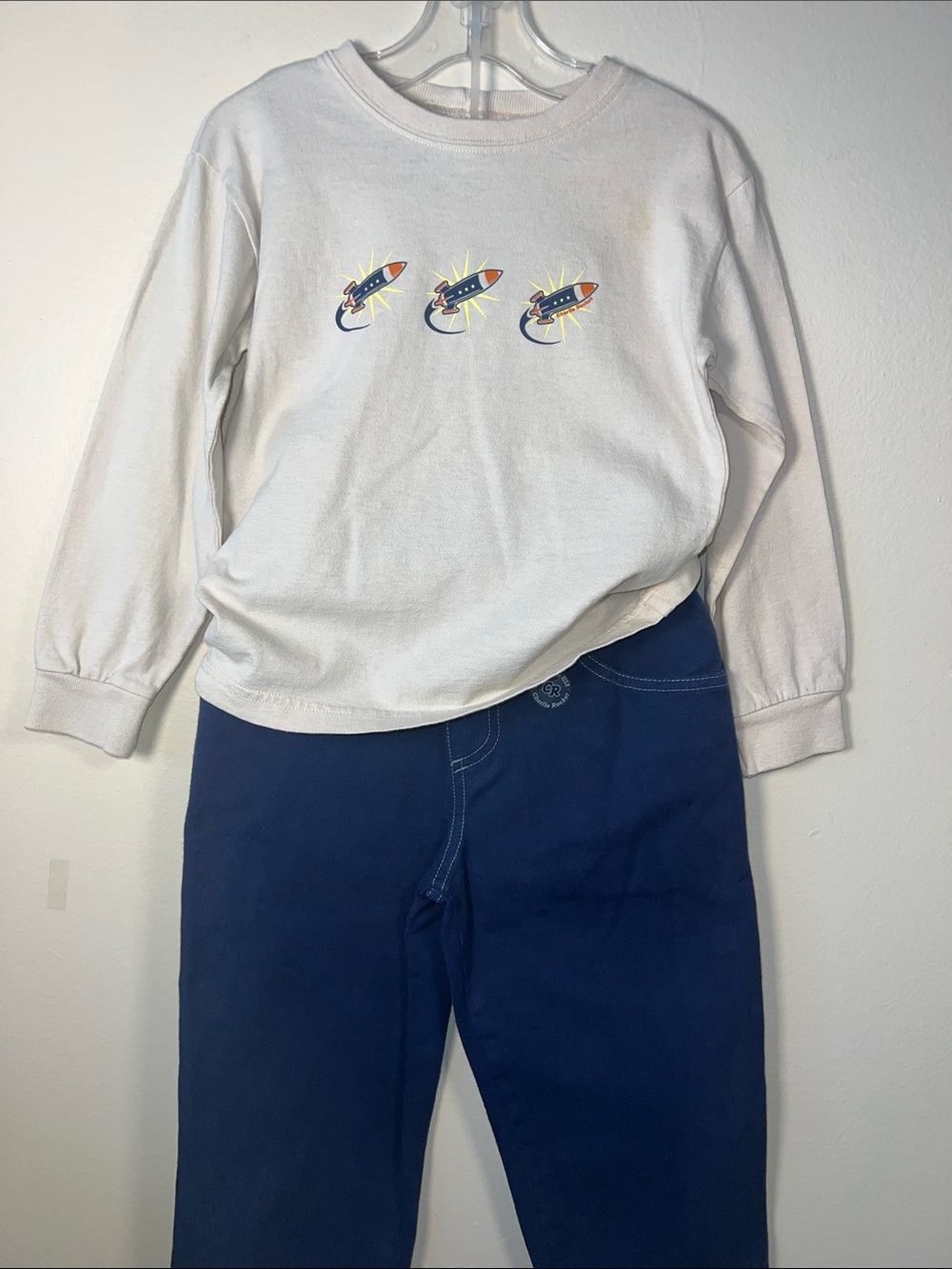 Charlie Rocket Navy Blue Kids Set with Rocket Graphic T-Shirt and Blue Pants